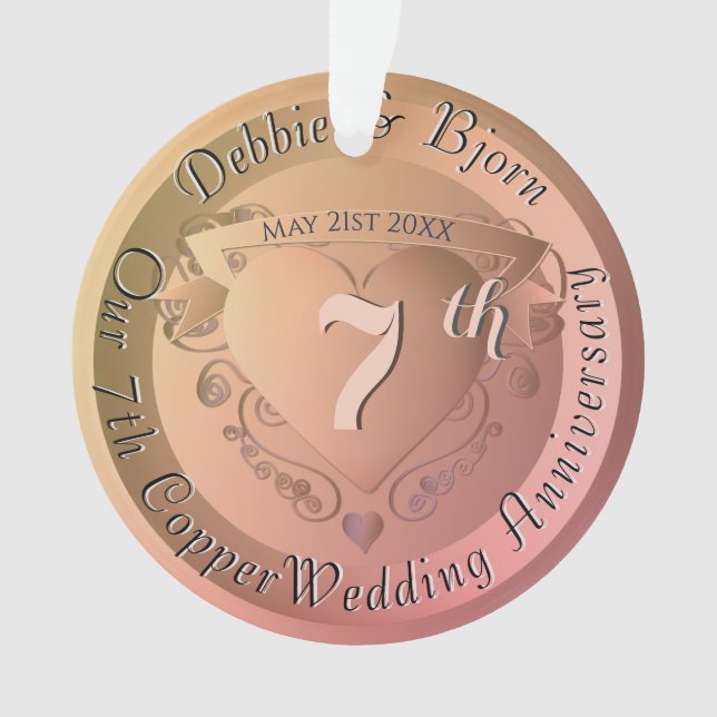 7th Copper Wedding Anniversary Ornament (Front)