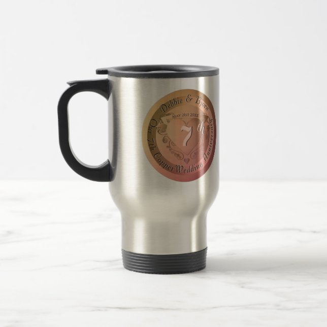7th Copper Wedding Anniversary Travel Mug (Left)