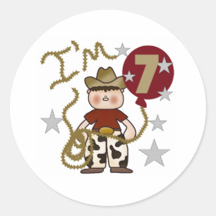 7th Cowboy Birthday Classic Round Sticker
