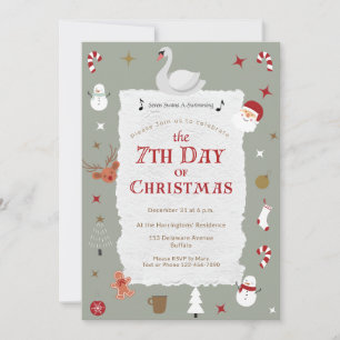 7th Day of Christmas Retro New Year's Eve Party Invitation