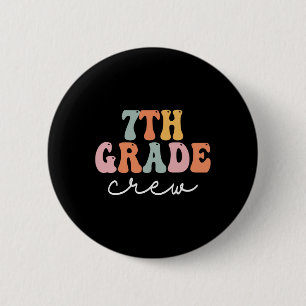 7th Grade Crew Retro Groovy Women Happy First Day  6 Cm Round Badge