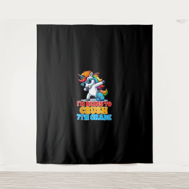 7th Grade Dabbing Unicorn I'm Ready To Crush Seven Tapestry (Front)
