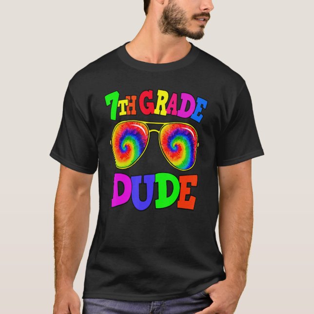 7th Grade Dude Sunglasses Tie Dye Boys Kids Back T T-Shirt (Front)