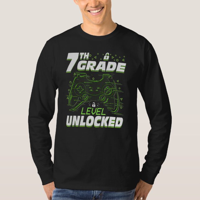 7th Grade Level Unlocked Back To School Video Game T-Shirt (Front)