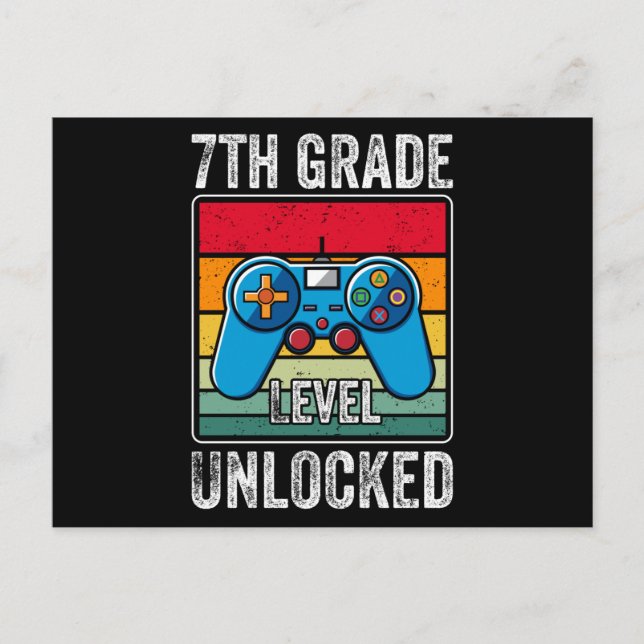 7th Grade Level Unlocked Kids Back to School Gamer Postcard (Front)