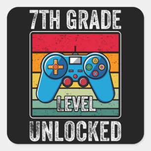 7th Grade Level Unlocked Kids Back to School Gamer Square Sticker