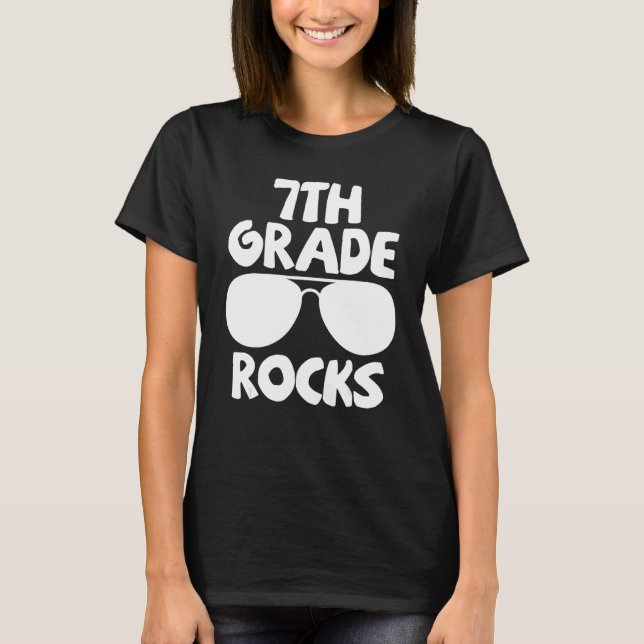 7th Grade Rocks First Day of School Back to School T-Shirt (Front)