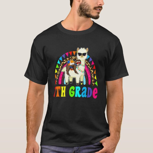 7th Grade Sloth Riding Llama Back To School First  T-Shirt (Front)
