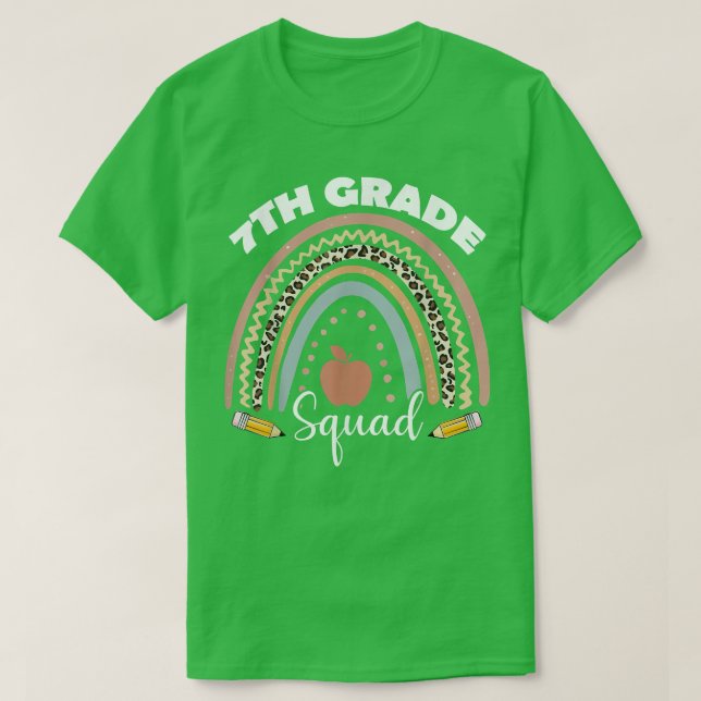 7th Grade Squad Leopard Rainbow Teacher Student T- T-Shirt (Design Front)