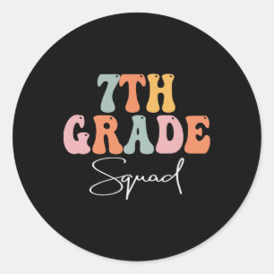 7th Grade Squad Retro Groovy Women Happy First Day Classic Round Sticker