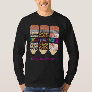 7th Grade Teacher Teach Love Inspire Pencil Leopar T-Shirt