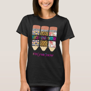 7th Grade Teacher Teach Love Inspire Pencil Leopar T-Shirt