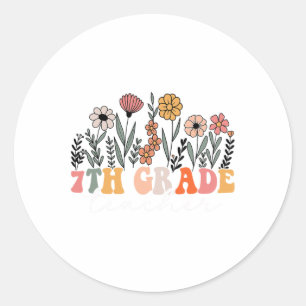 7th Grade Teacher Wildflower Floral Back To School Classic Round Sticker