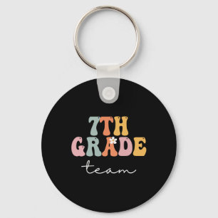 7th Grade Team Retro Groovy Women Happy First Day  Key Ring
