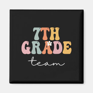 7th Grade Team Retro Groovy Women Happy First Day Magnet