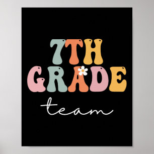 7th Grade Team Retro Groovy Women Happy First Day Poster