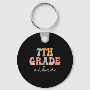 7th Grade Vibes Retro Groovy Women Happy First Day Key Ring