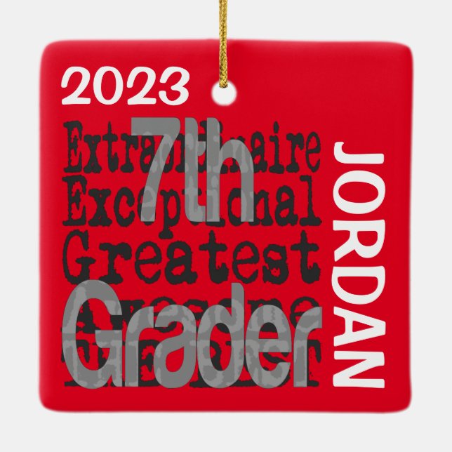 7th Grader Extraordinaire CUSTOM Ceramic Ornament (Back)