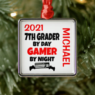 7th Grader Loves Playing Video Games CUSTOM Metal Tree Decoration