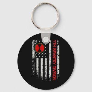 7th Infantry Division Vintage Usa Flag Military Ve Key Ring
