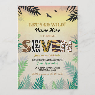 7TH Jungle SEVEN Birthday Party Safari ZOO Invite