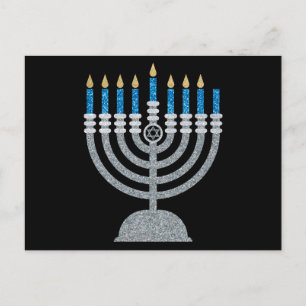7th Night of Hanukkah Glitter Postcard