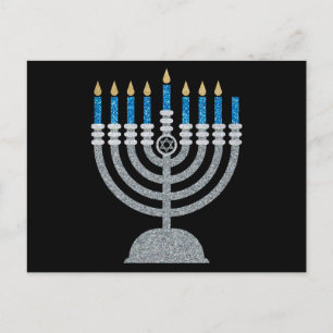 7th Night of Hanukkah Glitter Postcard