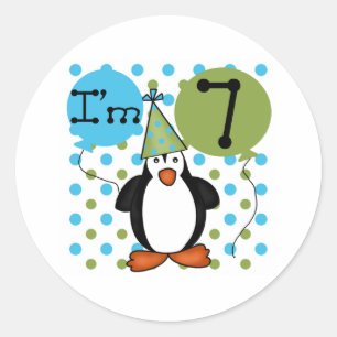 7th Penguin Birthday Classic Round Sticker