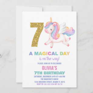 7th Rainbow Unicorn Birthday Invitations