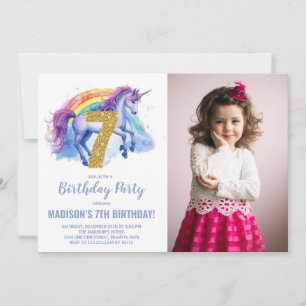 7th Rainbow Unicorn Birthday Invitations photo
