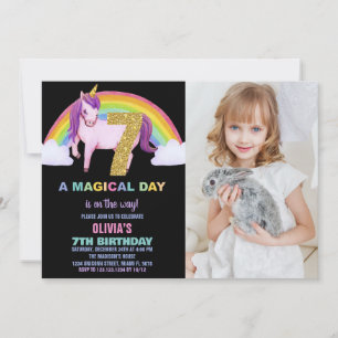 7th Rainbow Unicorn Birthday Invitations Photo