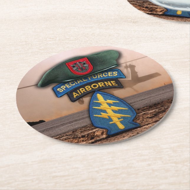 7th Special Forces Green Berets veterans vets Round Paper Coaster (Angled)