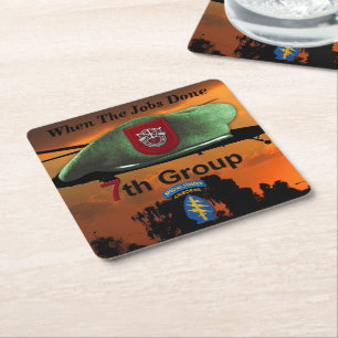 7th Special Forces Group SF SFG Green Berets Square Paper Coaster
