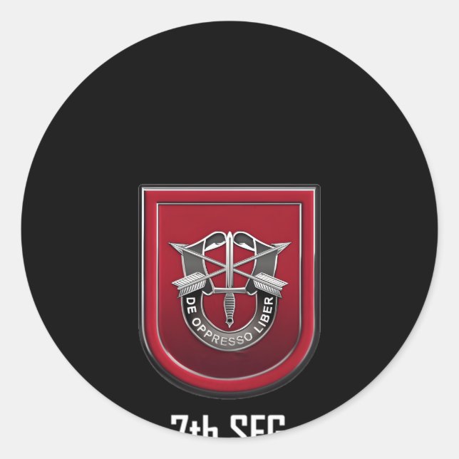 7Th Special Forces Sfg Beret Flash Unit Crest Classic Round Sticker (Front)
