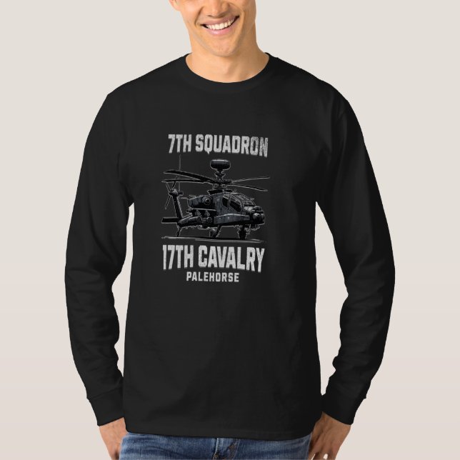 7th Squadron 17th Cavalry Apache Helicopter Milita T-Shirt (Front)