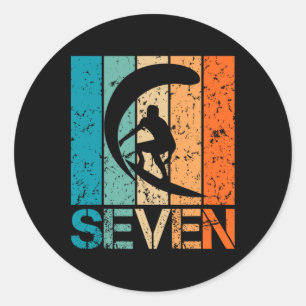 7th Surfing Birthday 7 Year Old 7yr Boy Girl Birth Classic Round Sticker