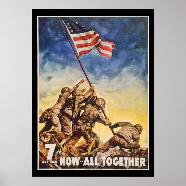7th WarII Loan Soldiers and Flag Poster (Front)