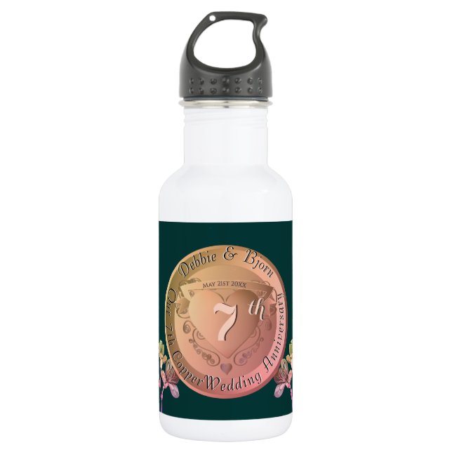 7th Wedding Anniversary Copper Fresia 532 Ml Water Bottle (Front)