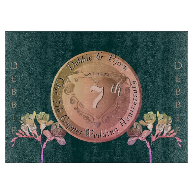 7th Wedding Anniversary Copper Fresia Cutting Board (Front)