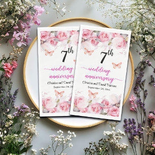 7th Wedding Anniversary Elegant Blush Roses Napkin
