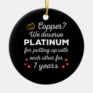 7th Wedding Anniversary I - Copper Funny Couple Ceramic Tree Decoration