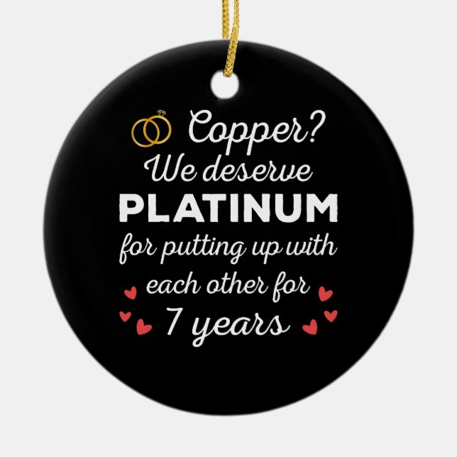 7th Wedding Anniversary I - Copper Funny Couple Ceramic Tree Decoration (Front)