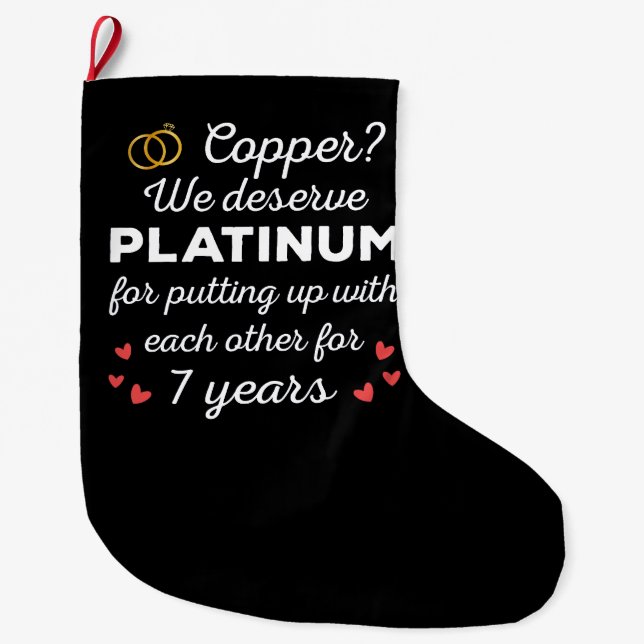 7th Wedding Anniversary I - Copper Funny Couple Large Christmas Stocking (Front)
