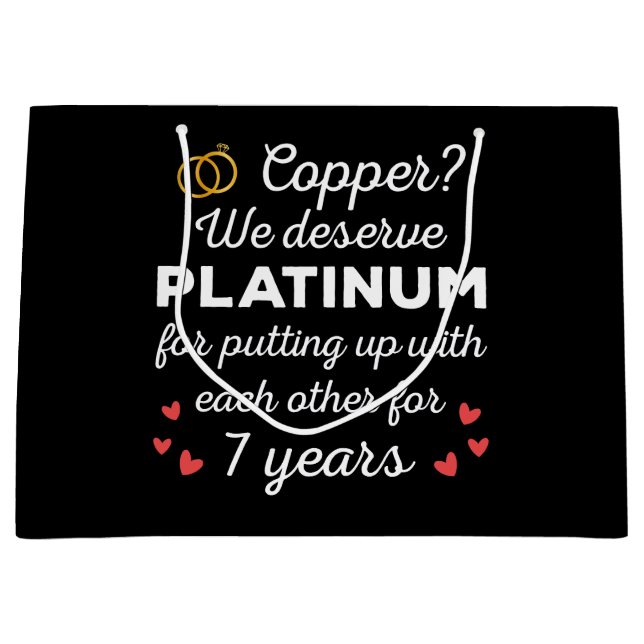 7th Wedding Anniversary I - Copper Funny Couple Large Gift Bag (Front)