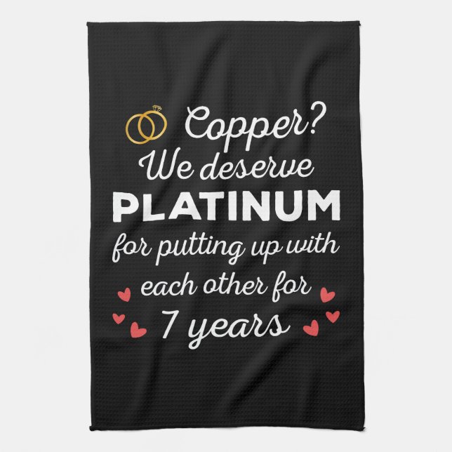 7th Wedding Anniversary I - Copper Funny Couple Tea Towel (Vertical)