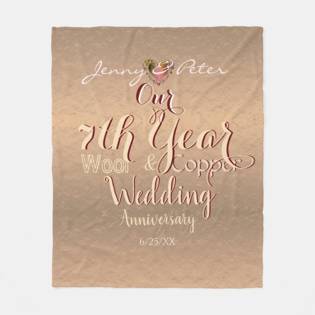 7th Year Wedding Anniversary Coppery  Fleece Blanket (Front)