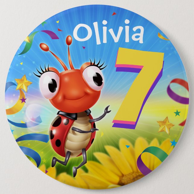 7yrs Custom birthday badge Little Ladybug range (Front)