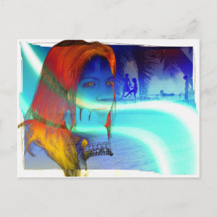8001 COLORFUL FASHION WOMAN DAYDREAMING MEMORIES C POSTCARD
