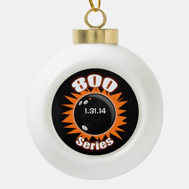 800 Series in League Bowling, Orange and Black Ceramic Ball Christmas Ornament (Front)