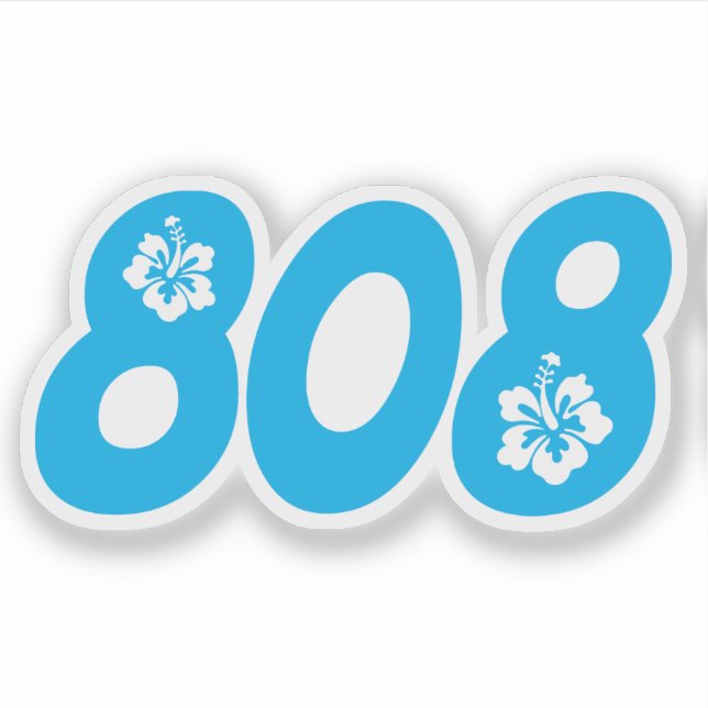 808 Hawaii area code with hibiscus flowers (Front)
